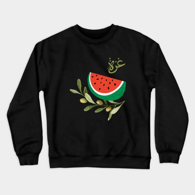 Watermelon Olive Branch Free Gaza Crewneck Sweatshirt by Yule Cat